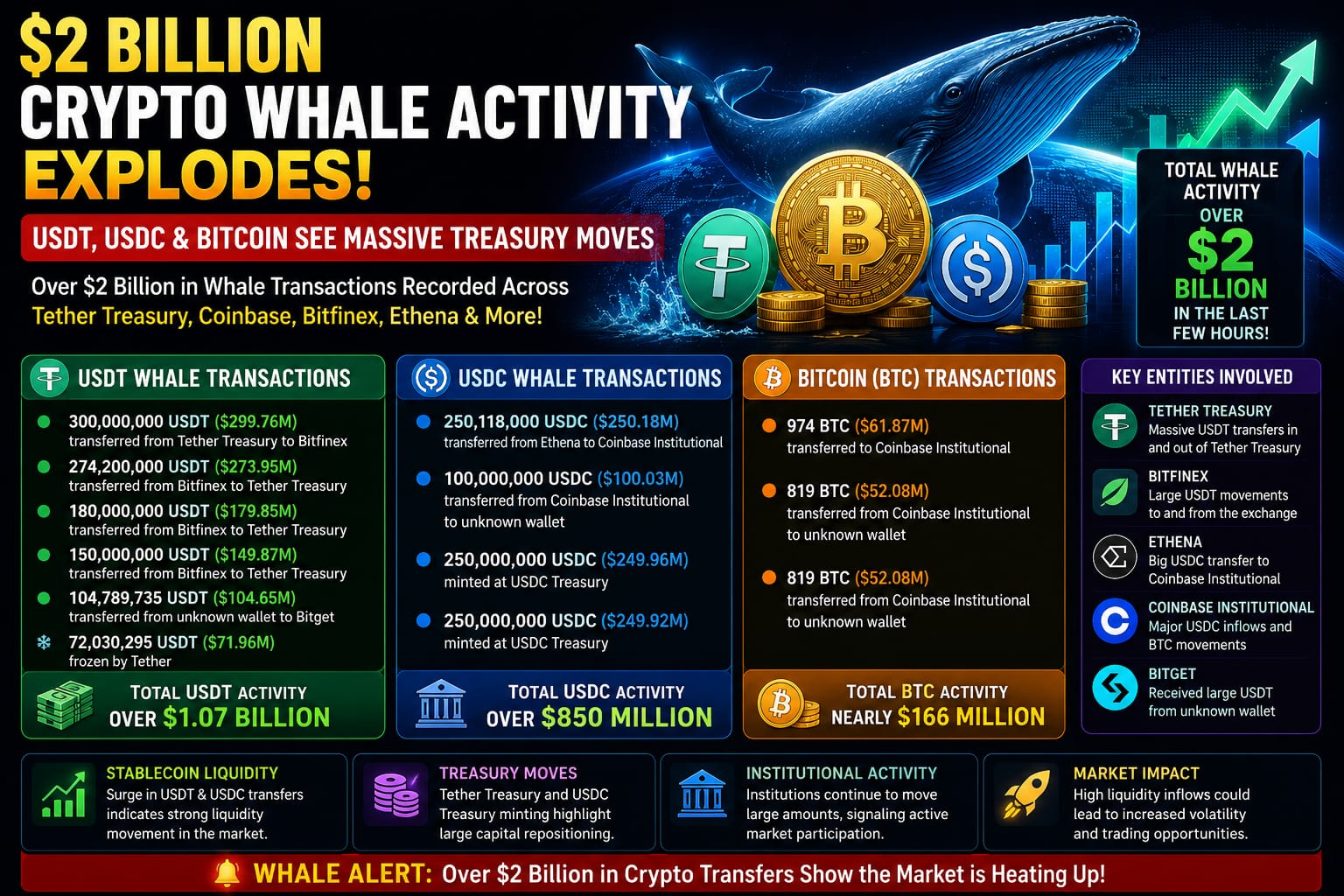 USDT, USDC and Bitcoin whale transactions