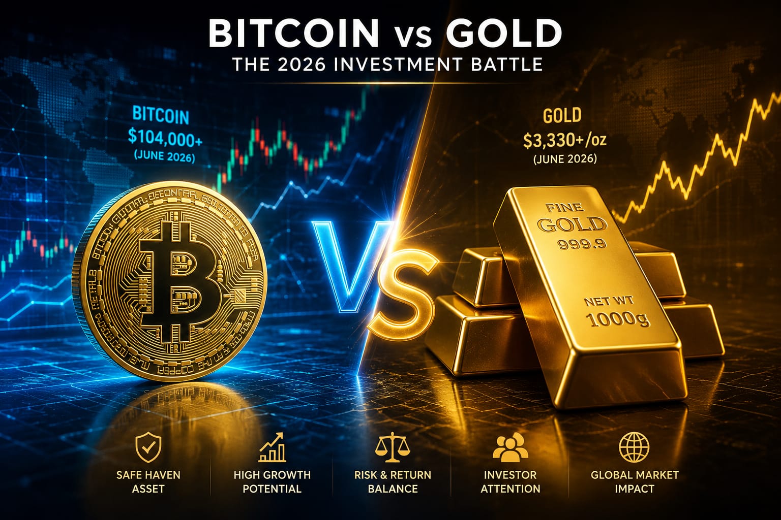 Bitcoin and Gold comparison showing investment performance and market trends in 2026