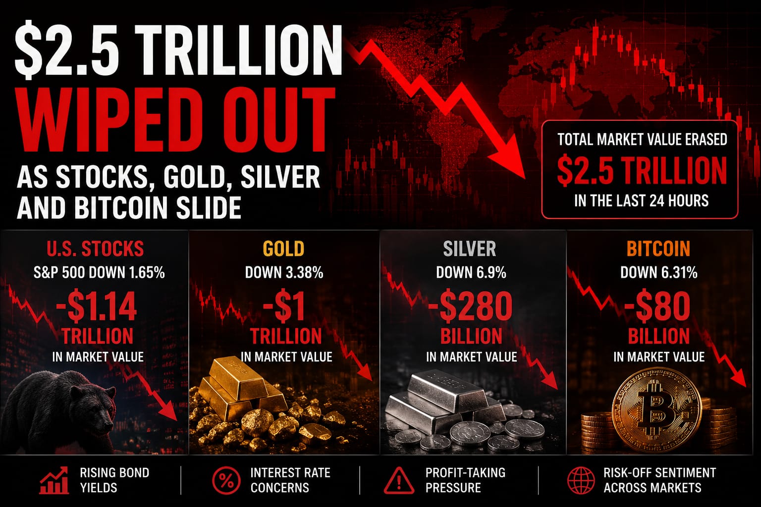 Global market sell-off wipes out $2.5 trillion as Bitcoin, stocks, gold and silver decline